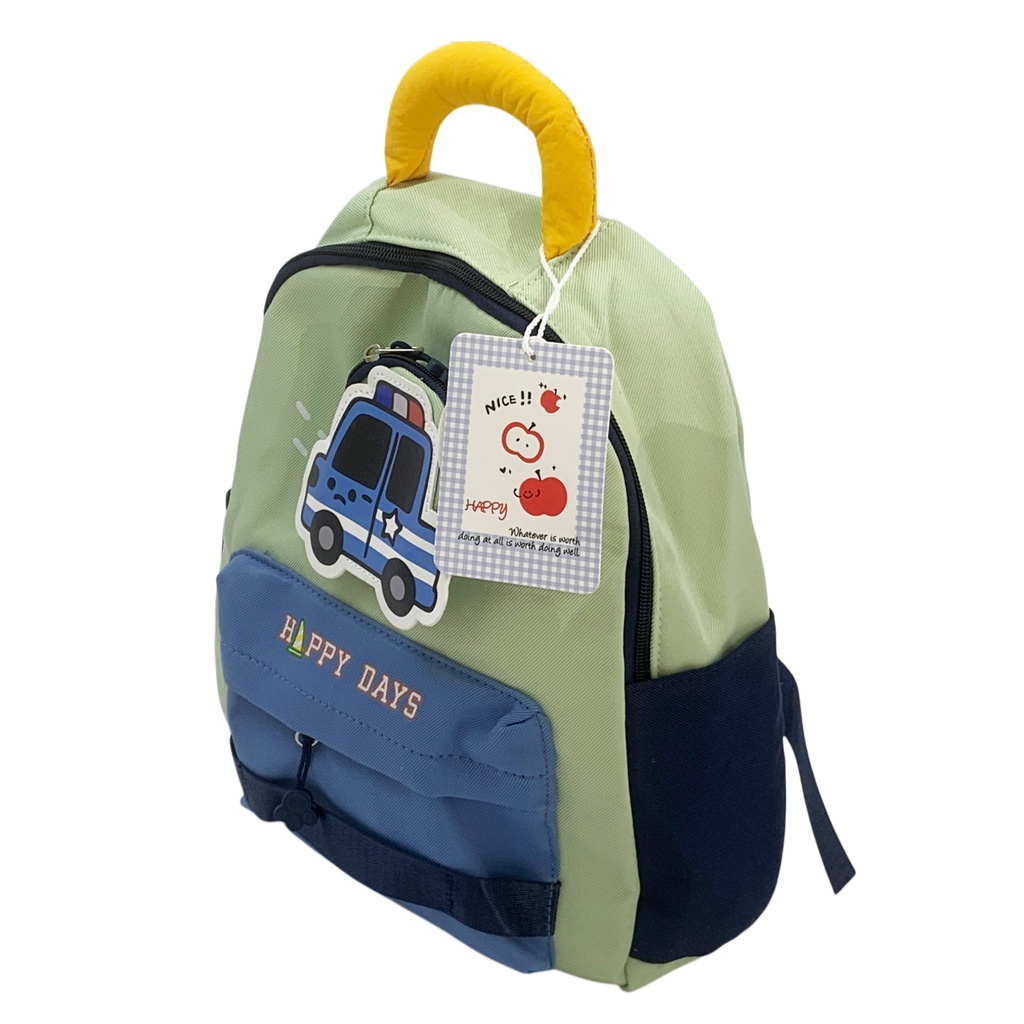 Mochila infantil, bolsillo frontal y 2 bolsillos laterales, varios colores