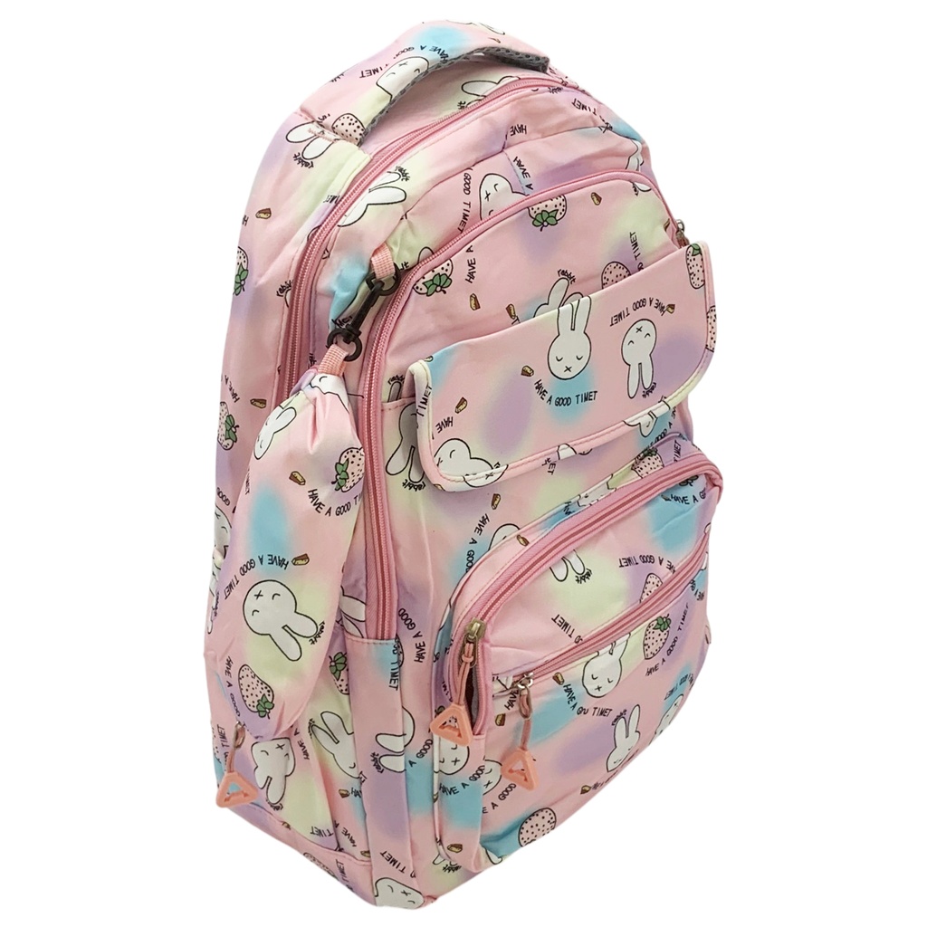 Mochila juvenil, bolsillo frontal y 2 bolsilos laterales, con cartuchera, varios colores