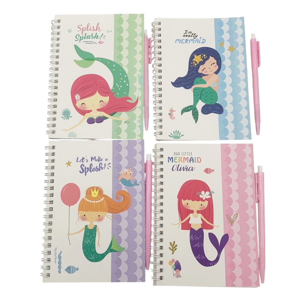 Libreta 40 hojas, con lapicera, varios diseños sirenas