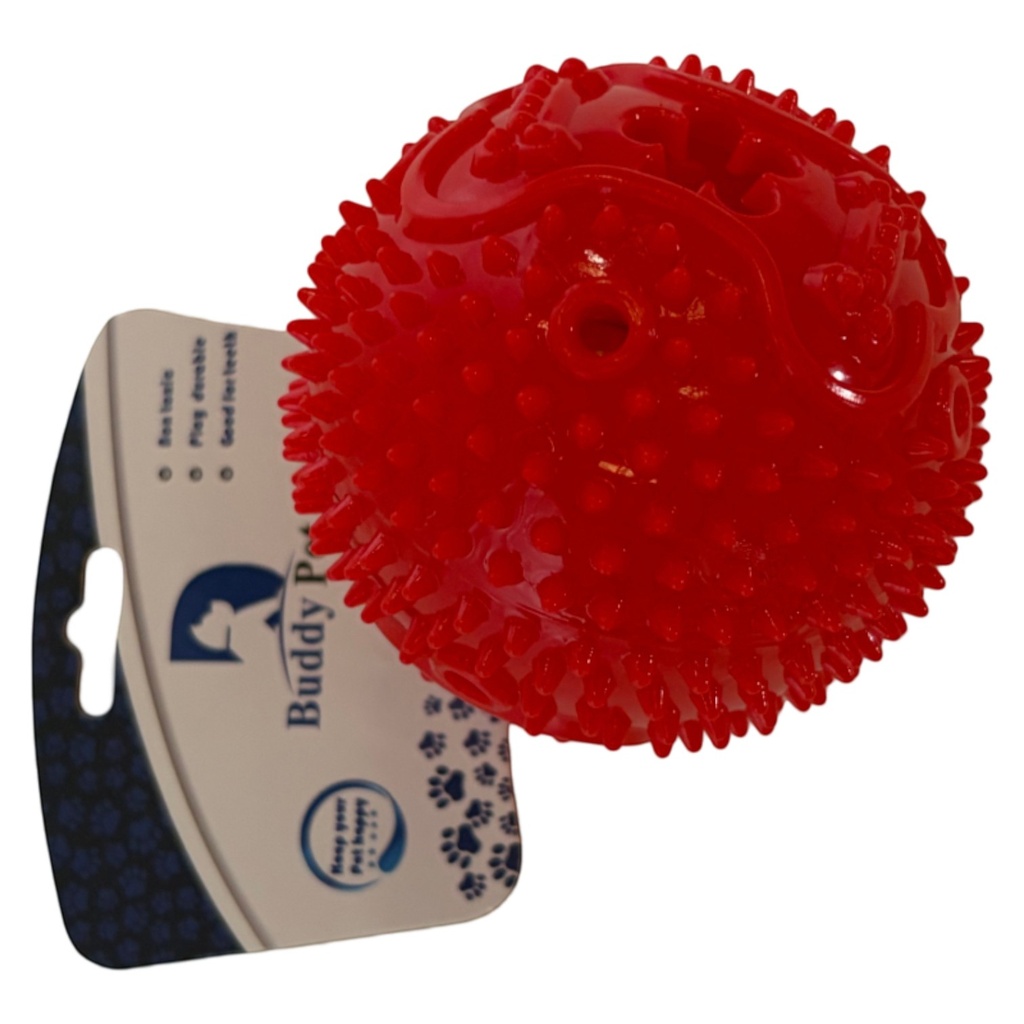 Juguete para mascota pelota de goma con chifle, en cartón, varios colores