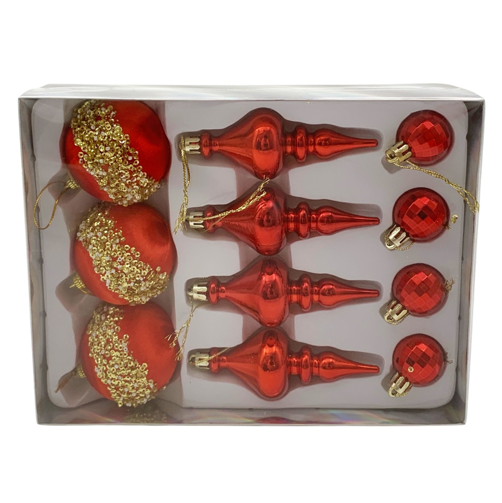 Adorno navideño surtido x11, en caja, varios colores