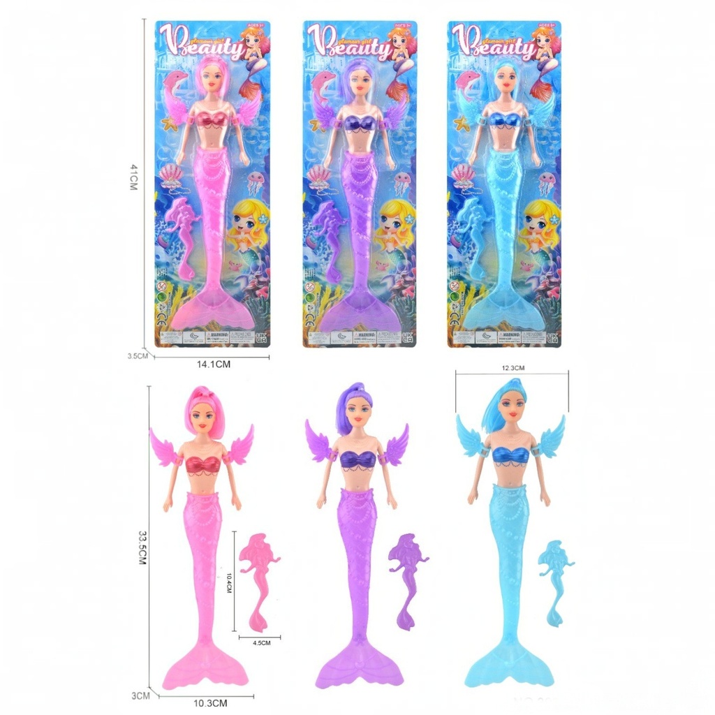 Muñeca sirena, en blister, varios colores