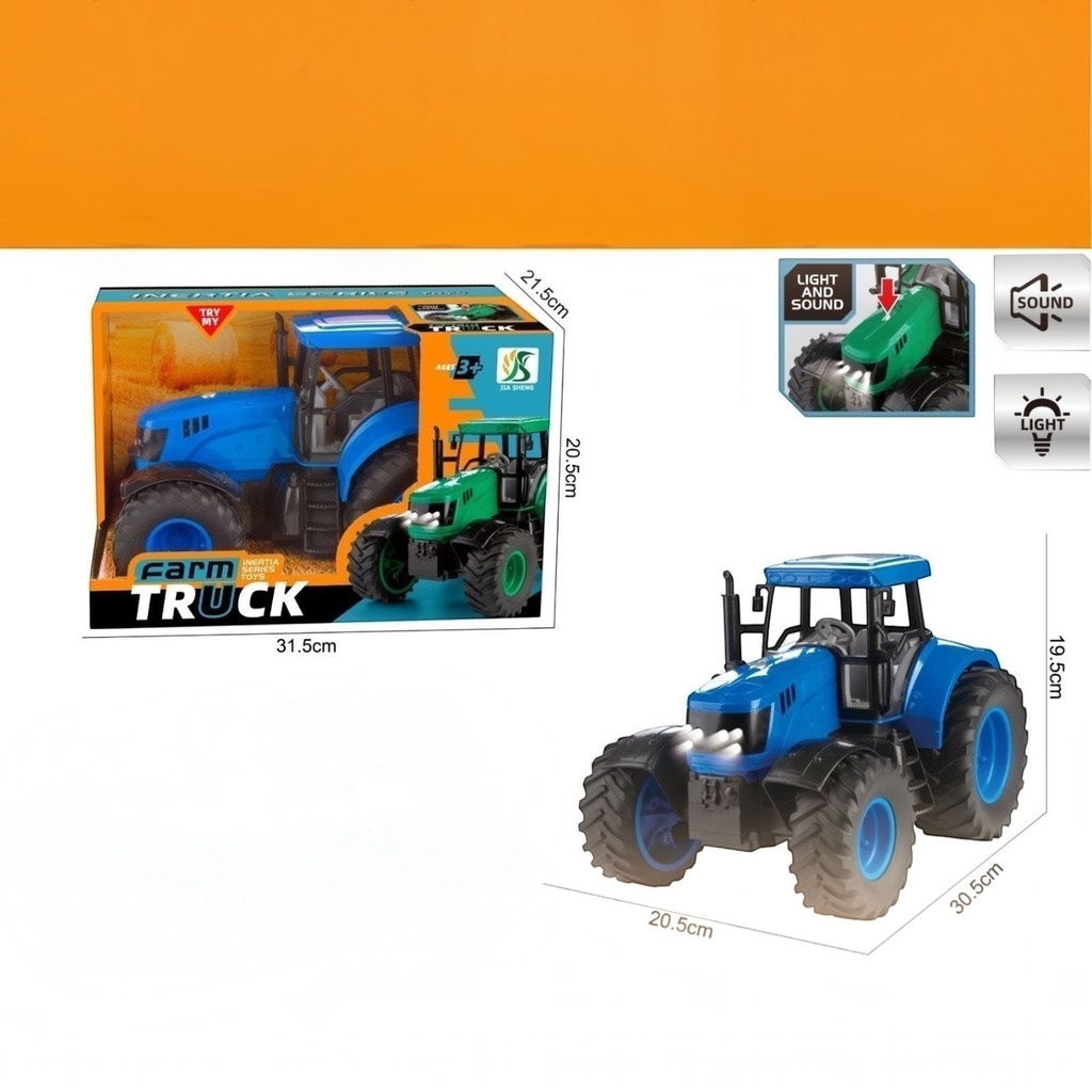 Tractor a fricción, con luz y sonido, en caja varios colores
