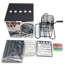 Juego de mesa, bingo, bolillero de metal, con cartones y marcadores, en caja