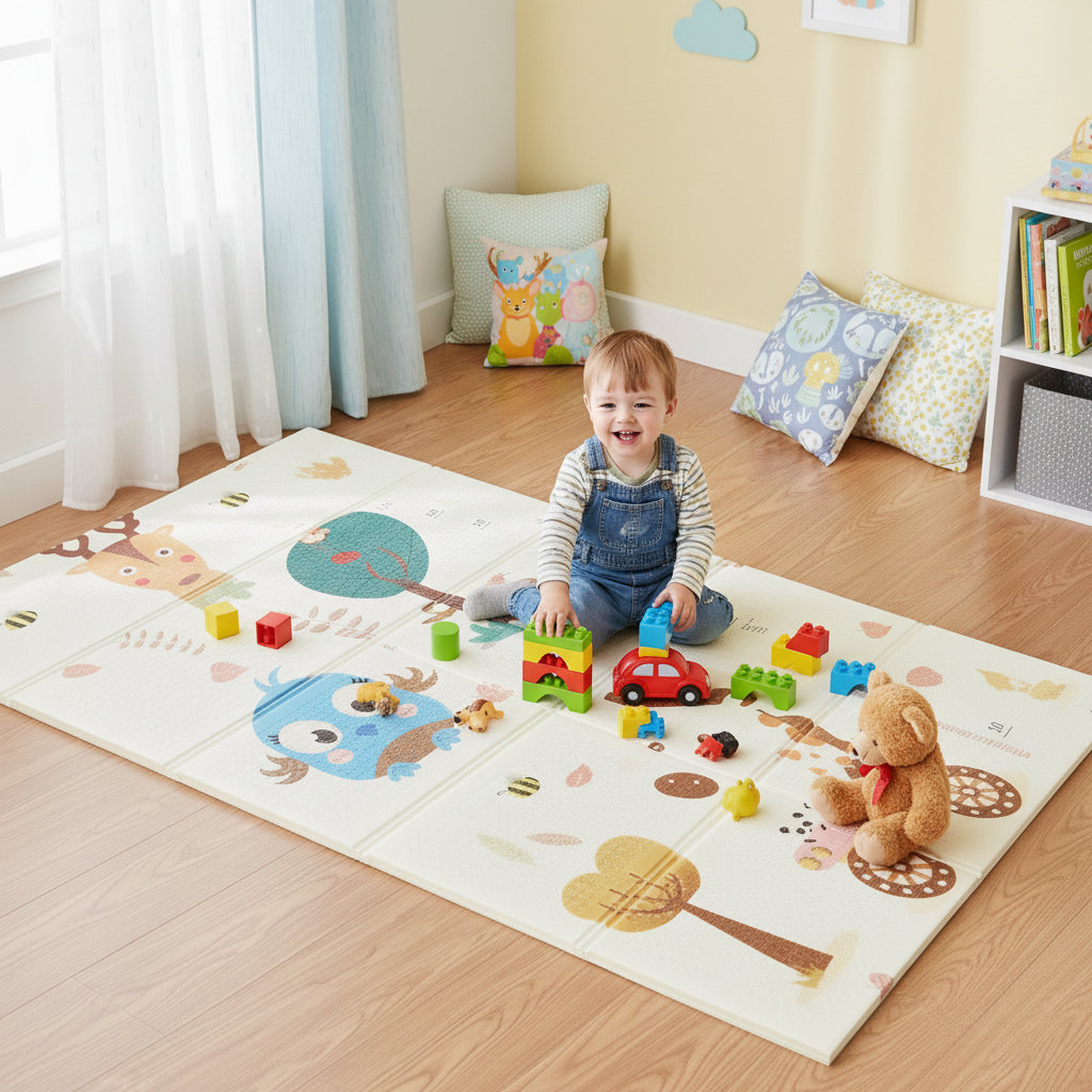 Alfombra infantil plegable de poliuretano, antigolpes en bolsa, varios diseños