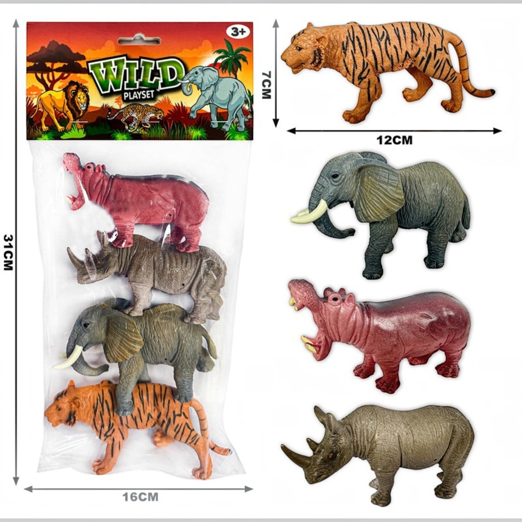 Animales de la selva x4, en bolsa