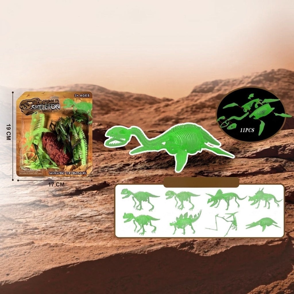 Dinosaurio, fósiles luminosos, en blister
