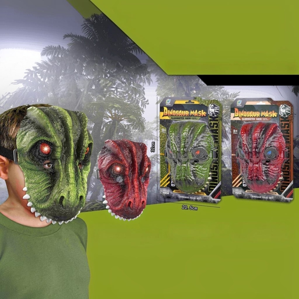 Máscara de plástico, dinosaurio, en blister, varios colores