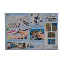 Cuadro para colorear por números, con acuarelas y pinceles, diseño fondo del mar, en caja