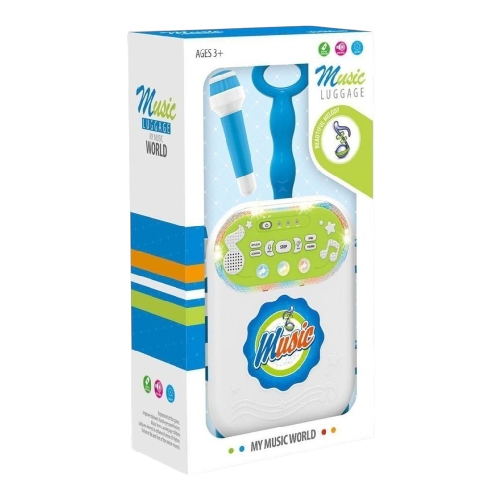 Parlante con micrófono valija, con luces LED, función de grabación, altavoz y entrada MP3 integrados, 4AA en caja