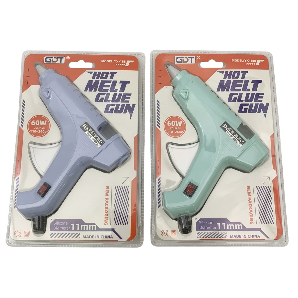 Pistola de silicona, para barra gruesa, 60W en blister, varios colores
