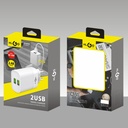 Cargador con 2 entradas USB carga rápida, 2 colores, KLGO en caja