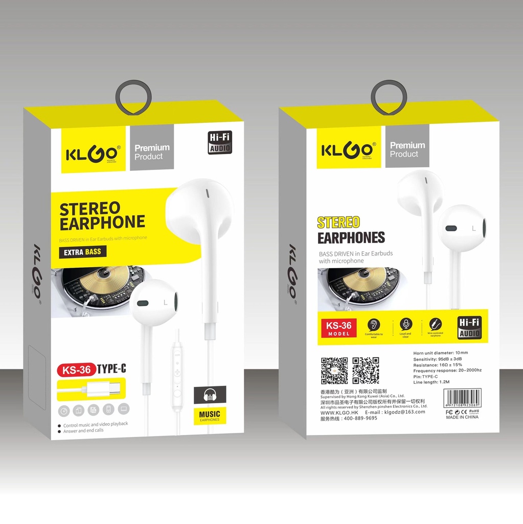 Auriculares con cable con salida C, KLGO en caja