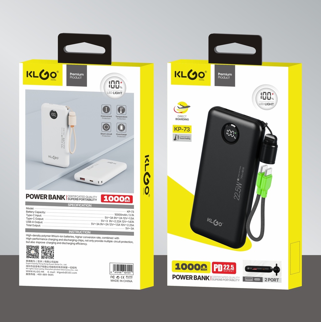 Batería portátil power bank 10000mah KLGO, en caja