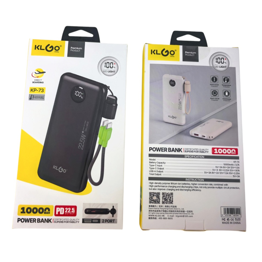 Batería portátil power bank 10000mah KLGO, en caja