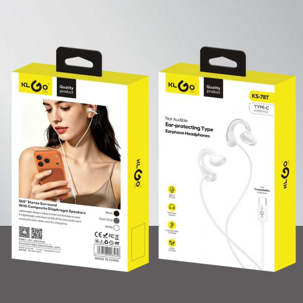 Auriculares con cable con salida C, KLGO en caja