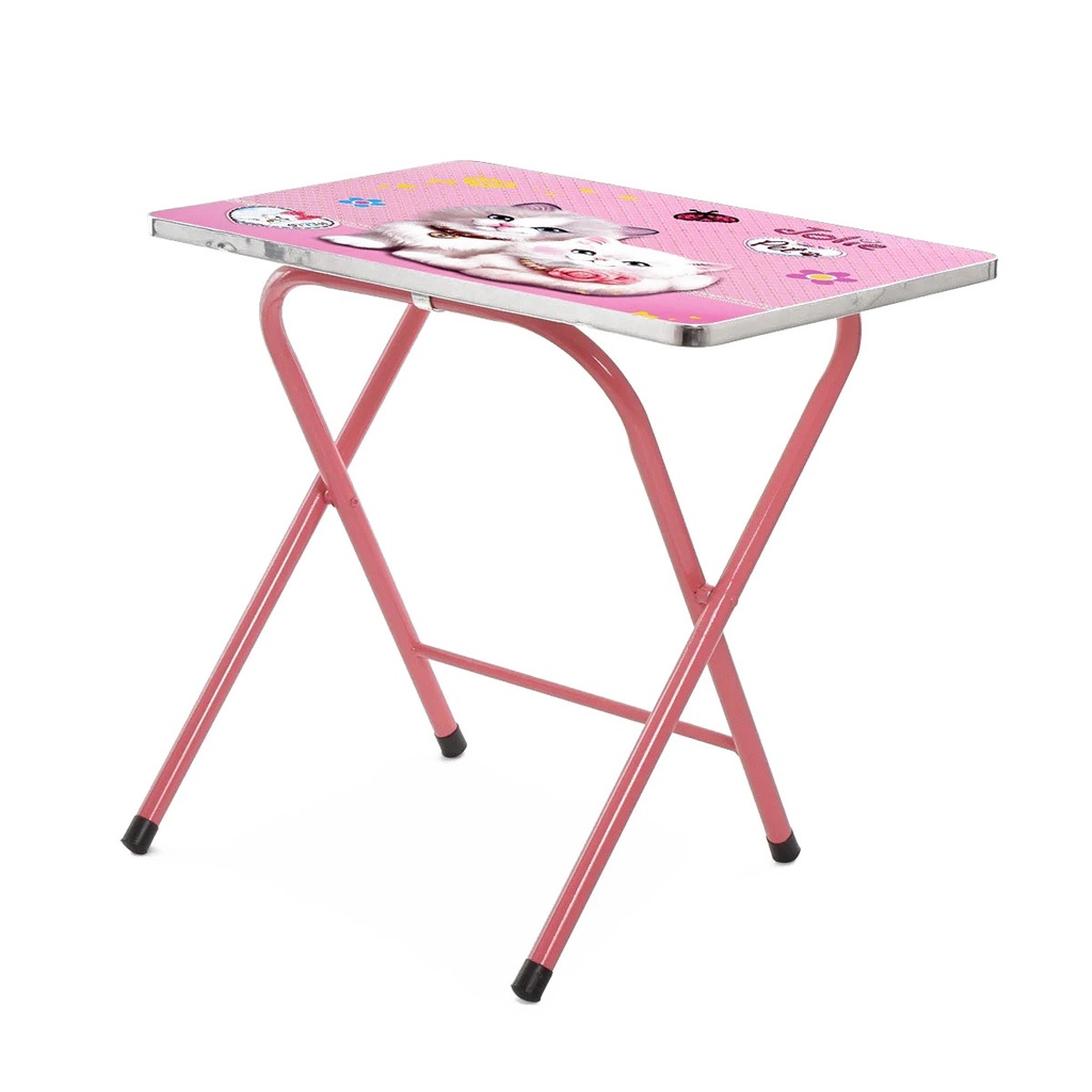 Mesa y silla plegable, madera y metal ROSADO, varios diseños en caja