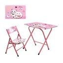 Mesa y silla plegable, madera y metal ROSADO, varios diseños en caja