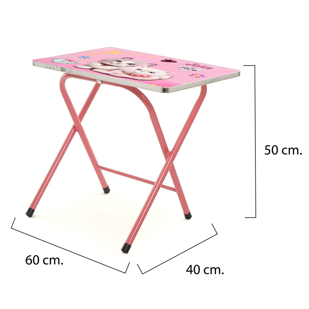 Mesa y silla plegable, madera y metal ROSADO, varios diseños en caja