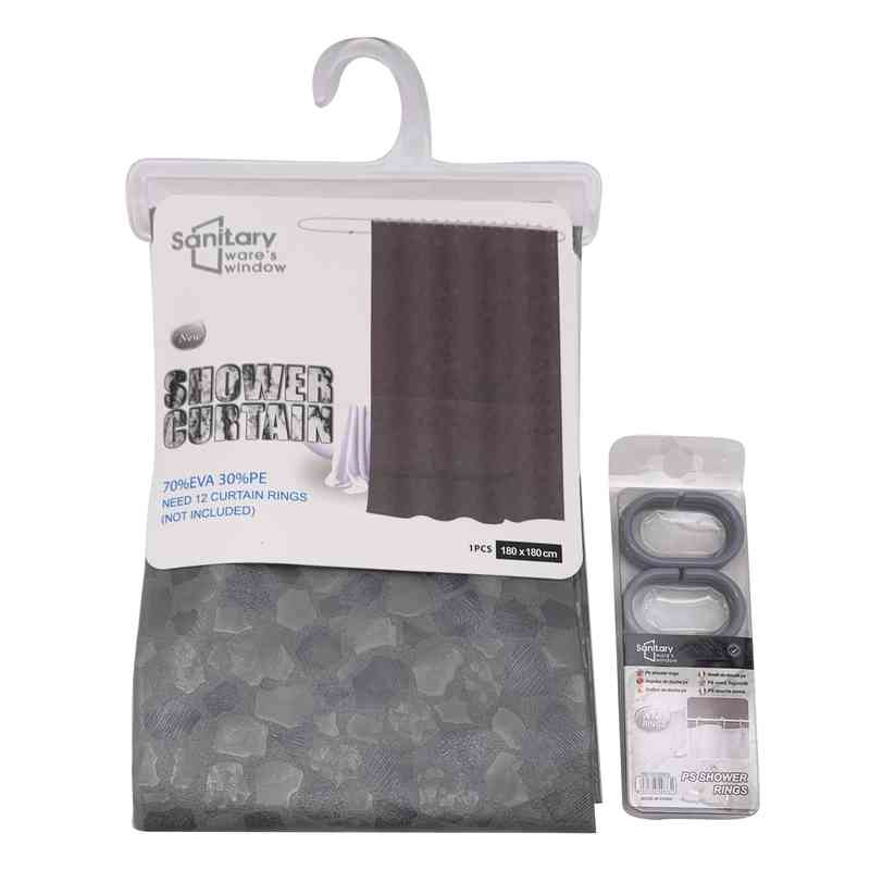 [G3190] Cortina de baño con 12 aros de plástico, de EVA+PE, varios colores, en bolsa