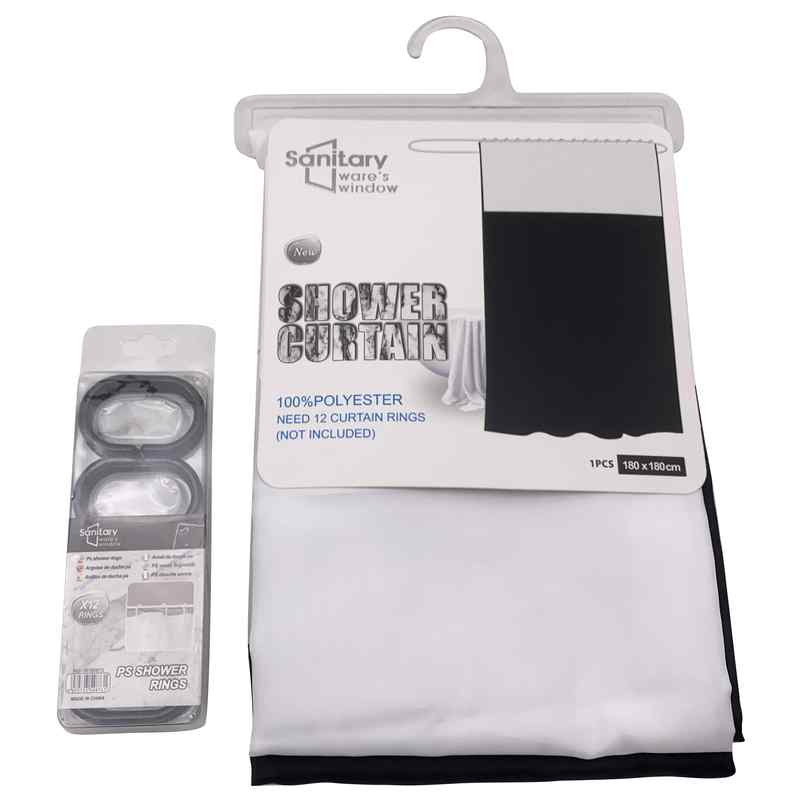 [G3191] Cortina de baño con 12 aros de plástico, de poliéster, 2 colores, en bolsa