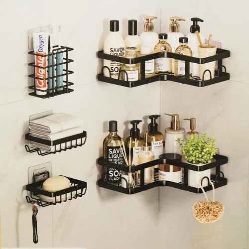 [G3250] Organizador esquinero para baño, de metal autoadhesivo, 5 piezas, en caja