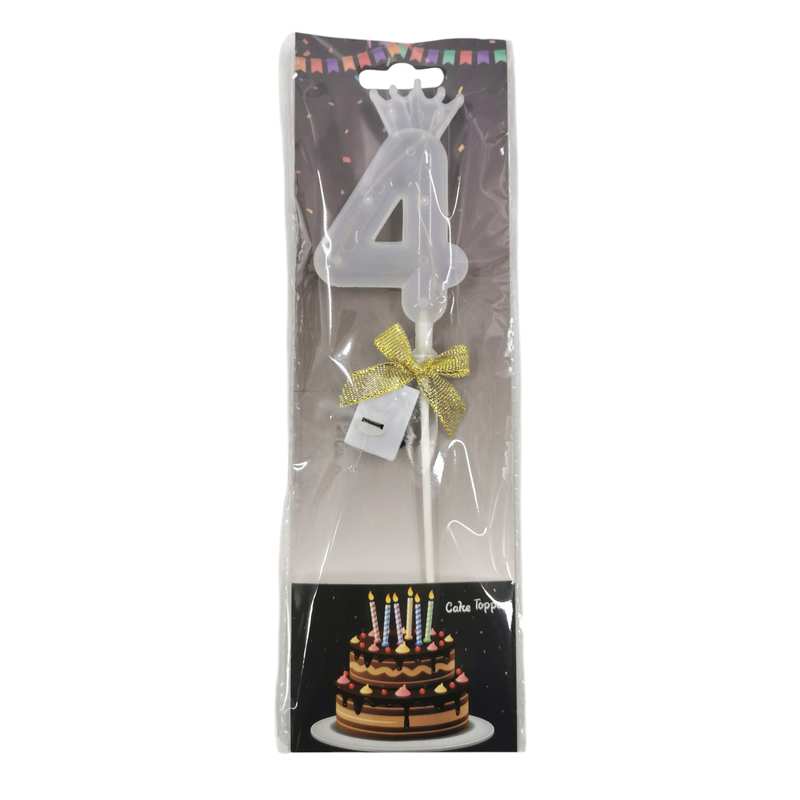 [G3282D] Adorno para torta número con moña, con luz Nº4, colores surtidos