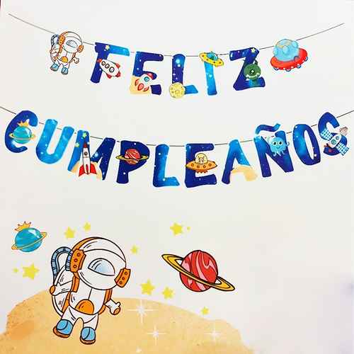[G3306] Cartel Feliz cumpleaños, diseño astronauta, en bolsa