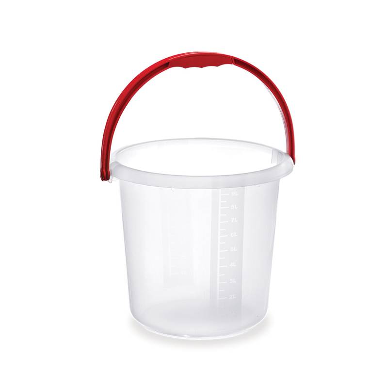 [G3359] Balde de plástico transparente, 10L graduado, asa de varios colores