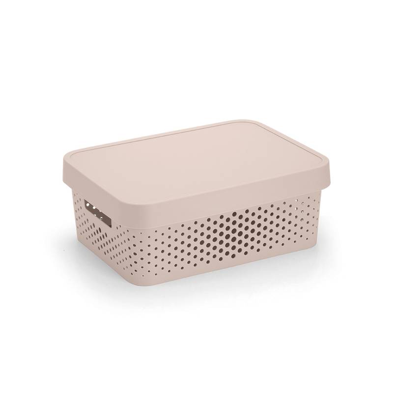 [G3376] Caja organizadora de plástico con tapa calada 11L, BEIGE