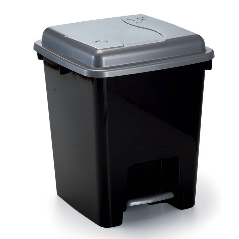 Papelera de plástico con pedal 14,5L, NEGRO