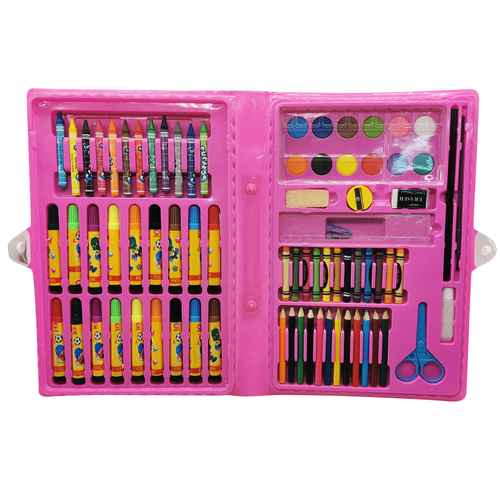 [E0506] Valija de arte infantil, 86 piezas, contiene marcadores, lápices, crayolas, pasteles, acuarelas, y varios accesorios