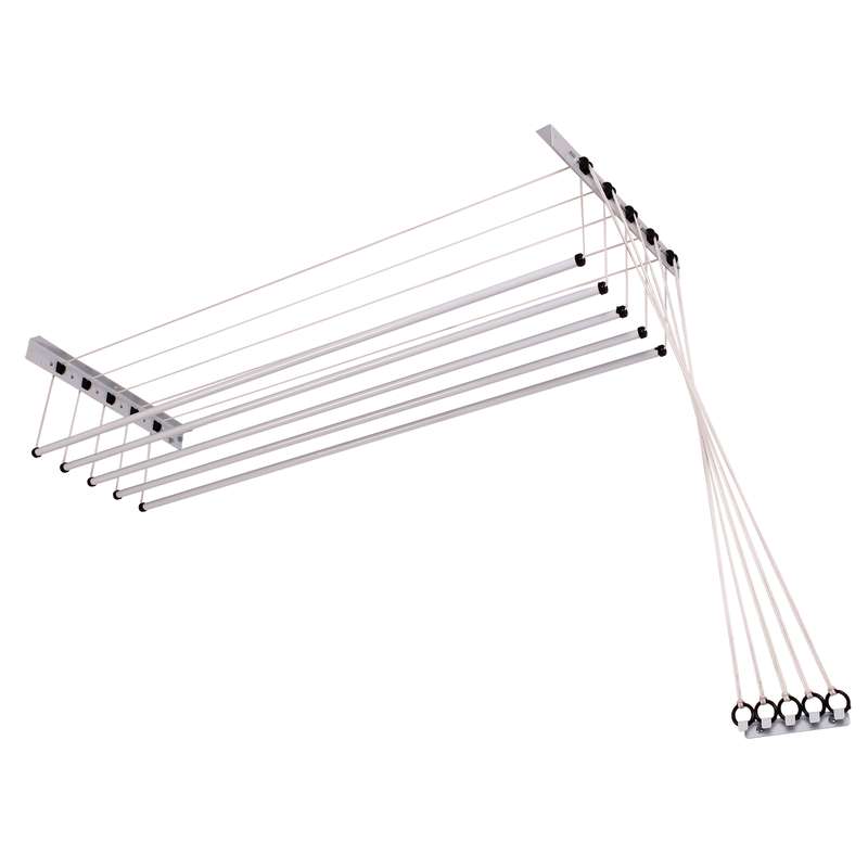Tendedero de ropa colgante de techo y pared, 5 varillas con poleas independientes, de acero pintado, BLANCO Maxeb