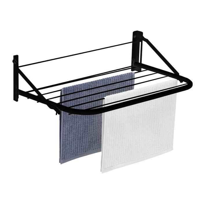 Tendedero de ropa de pared, rebatible de acero pintado, NEGRO