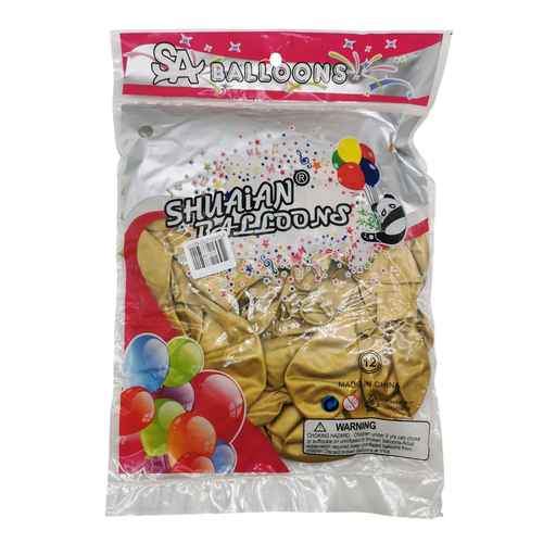 Globo 12" CROMADO dorado, bolsa x50