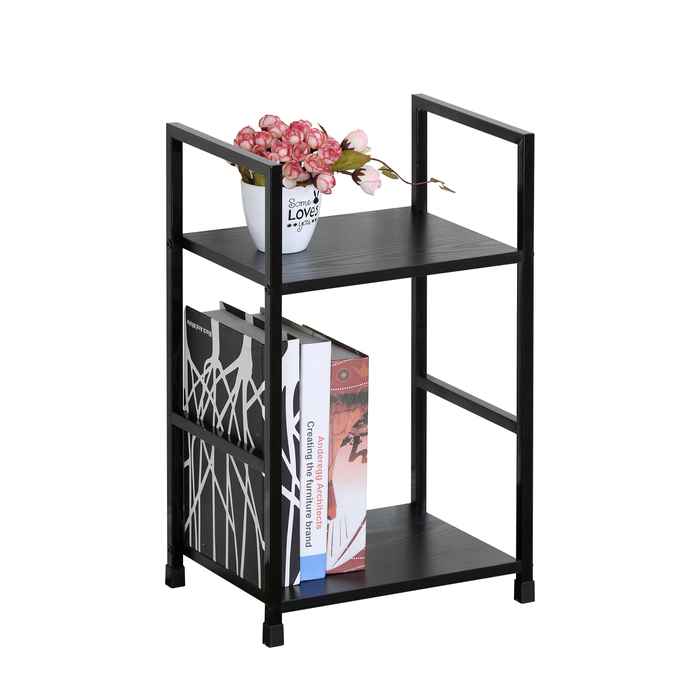 Mesa auxiliar o de luz de hierro y MDF 2 estantes, en caja, Berlina Home