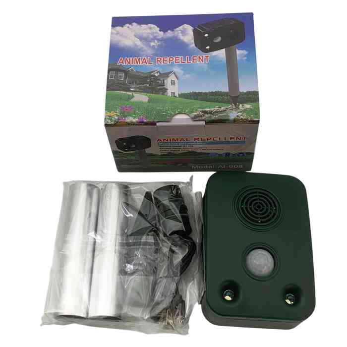 Repelente de animales para exterior, ultrasonido con panel solar, en caja