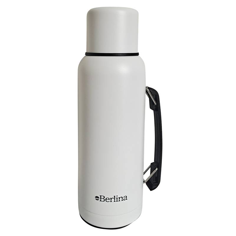 Termo 1L con asa color BLANCO, tapón clásico, base antideslizante, Berlina