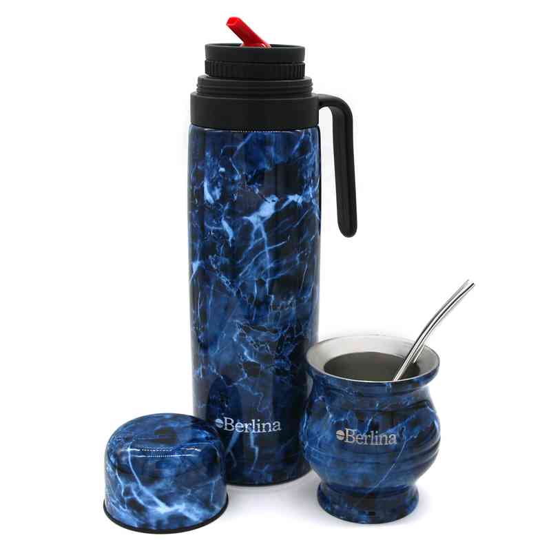 [H3996D] Termo 1L media asa con mate 180ml y bombilla, pico cebador, base antideslizante, Berlina en caja