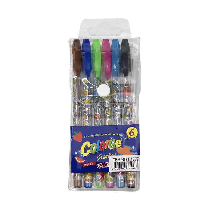 [E1277] Lapicera de gel x6 colores con glitter, PACK x24