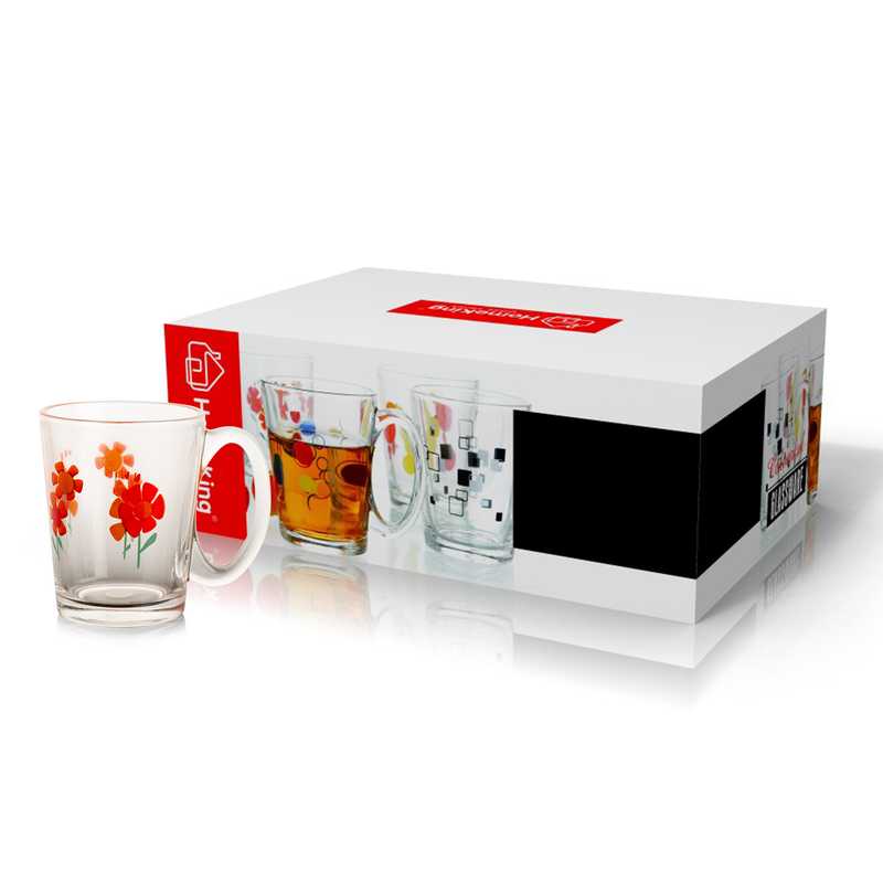 [HA2802] Taza de vidrio x6 con diseño pintado, 300ml