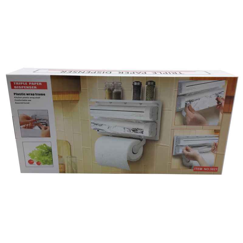 [HA3025] Portarrollo x3, de plástico para amurar, papel film aluminio, en caja