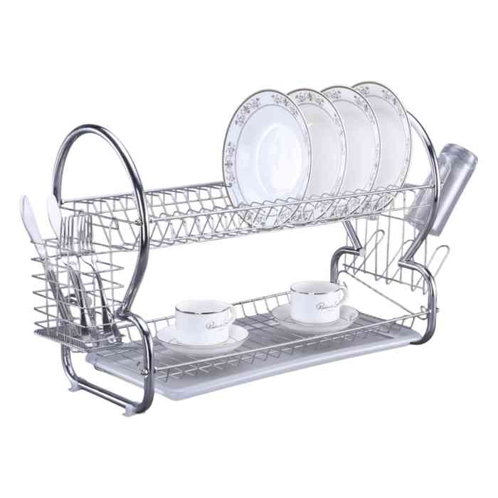 Escurridor de platos, de metal, 2 pisos, 2 modelos, acero inoxidable, en caja