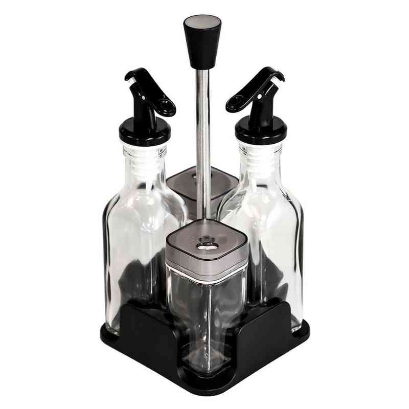 [HA3263] Condimentero x4 de vidrio con soporte, en caja
