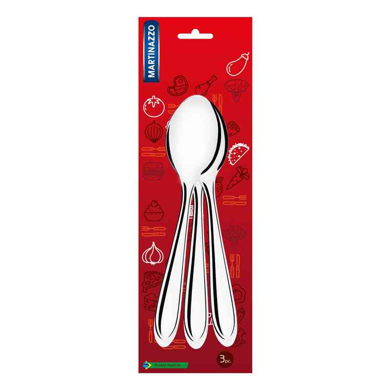 [HA3417] Cubiertos cucharas de postre x3 en blister, acero inoxidable, ATUAL MARTINAZZO