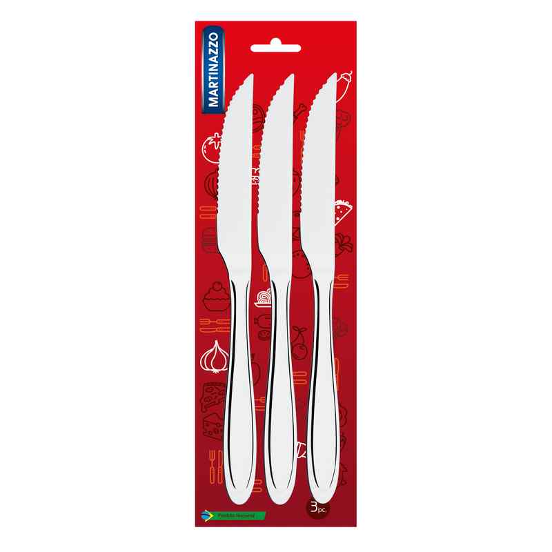 [HA3418] Cubiertos cuchillos de mesa x3 en blister acero inoxidable, ATUAL MARTINAZZO