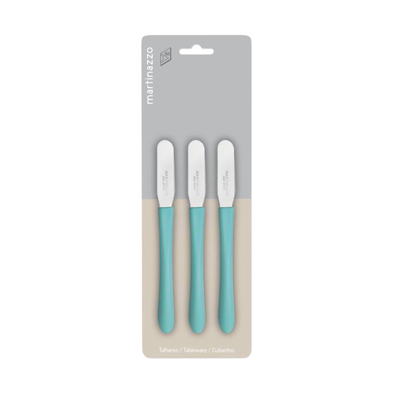 Cuchillo espátula para untar x3 en blister VERDE, ELEGANCE MARTINAZZO
