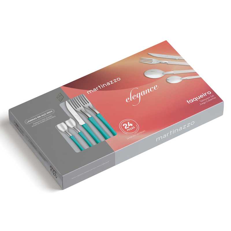 Cubiertos juego x24 acero inox en caja VERDE, ELEGANCE MARTINAZZO