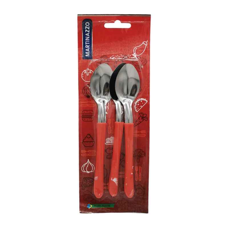 [HA3437RJ] Cubiertos cucharas de postre x3 en blister acero inoxidable ROJO, ELEGANCE MARTINAZZO
