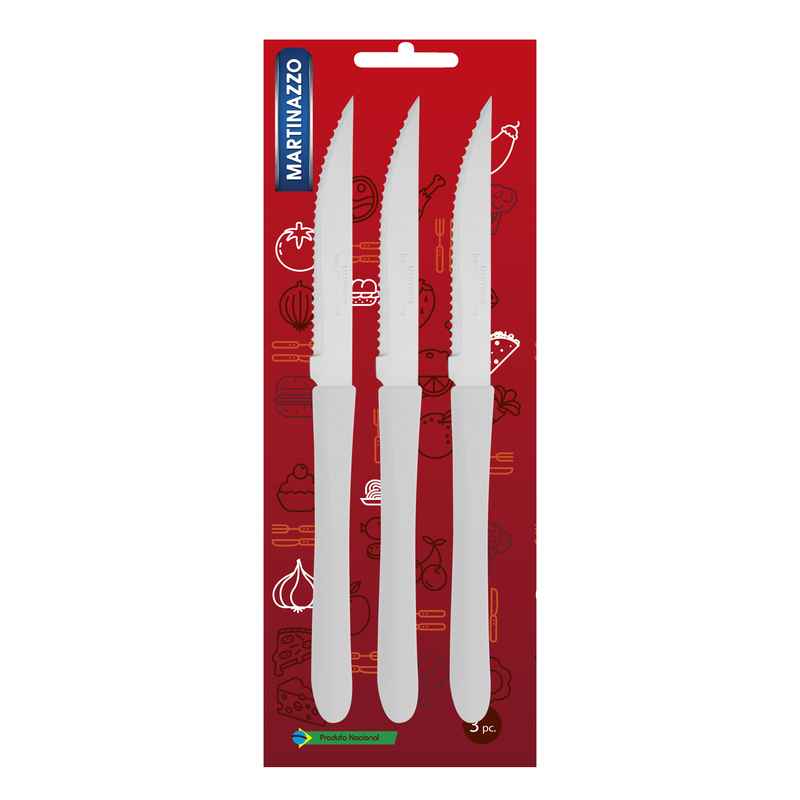 [HA3438BL] Cubiertos cuchillos de mesa x3 en blister, acero inoxidable BLANCO, ELEGANCE MARTINAZZO
